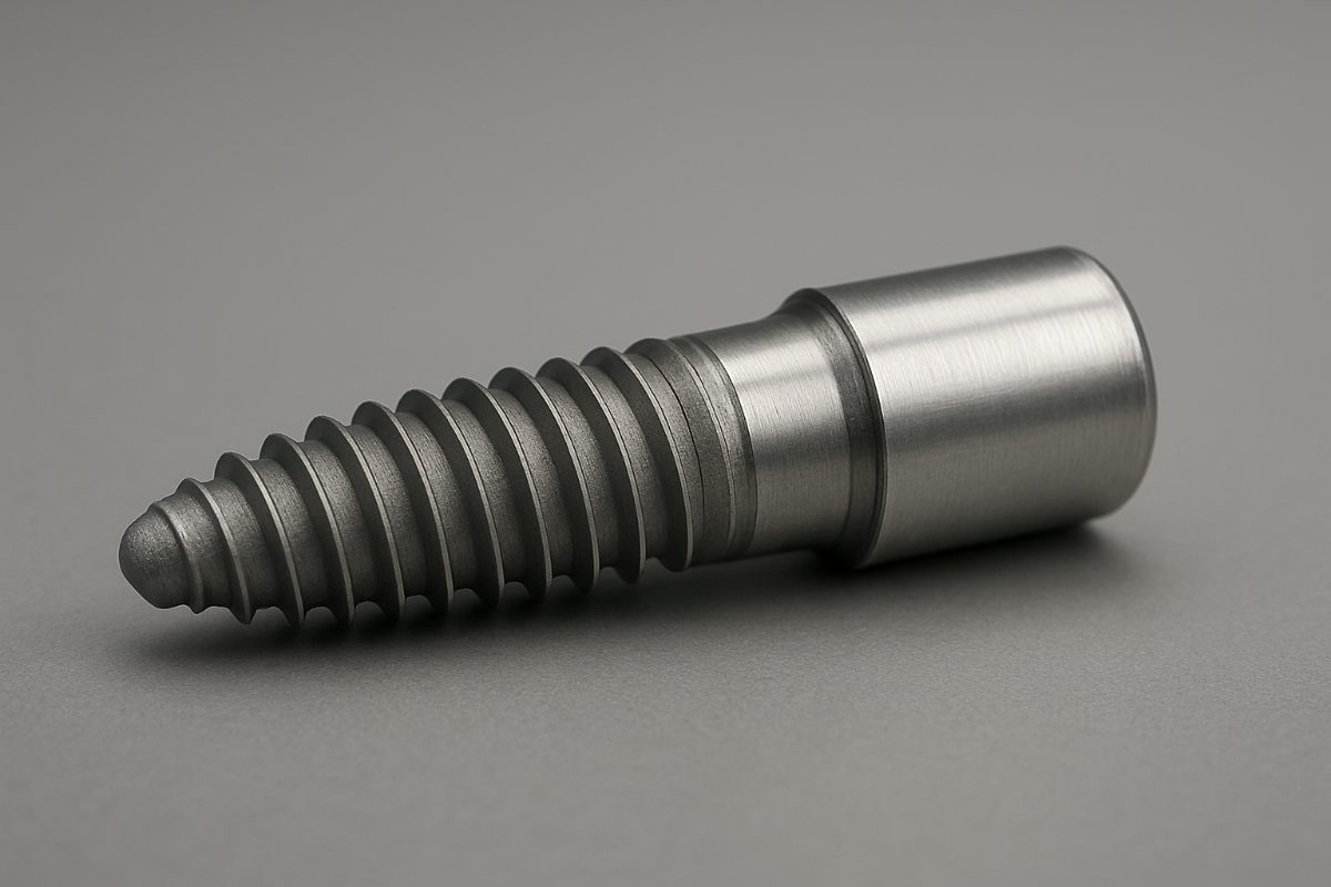 Close up view of a dental professional placing a screw implant into a patients lower jaw, with dental tools surrounding the work area. No text on image.