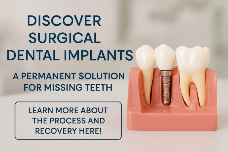 Image depicting a dentist using surgical tools to place a dental implant into a patient's jawbone, showcasing the precision and care involved in the procedure. The image should focus on the surgical aspect, with the dentist wearing appropriate surgical attire. No text on the image.