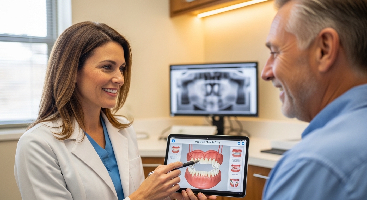 Dentist consulting with a patient in a modern dental office