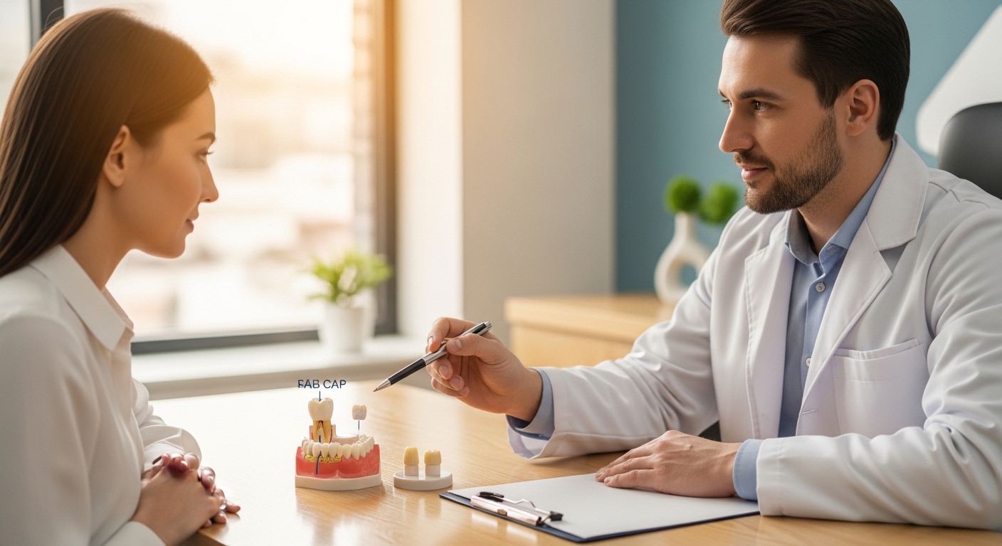 Dentist explaining the dental cap procedure to a patient